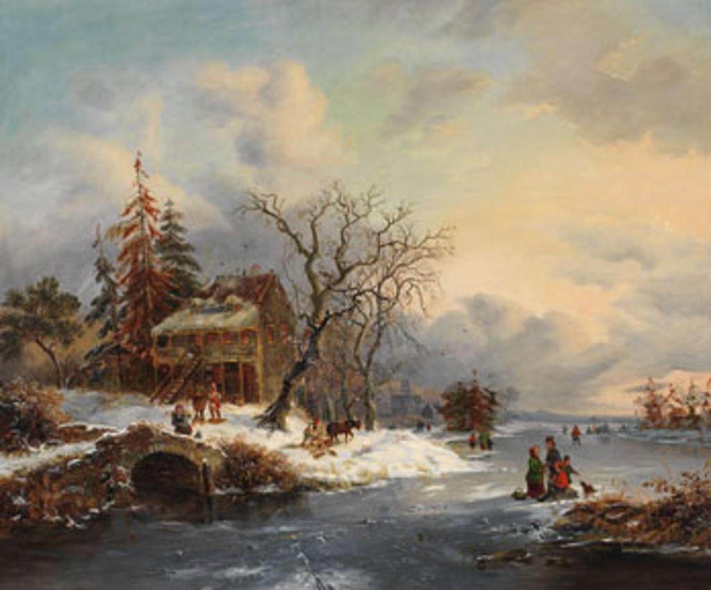 Cornelius David Krieghoff (1815-1872) - Skating on the Pond
