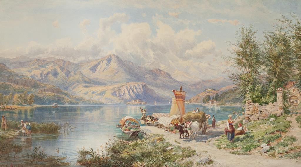 Charles Jones (C. J.) Way (1834-1919) - Activity by an Alpine Lake