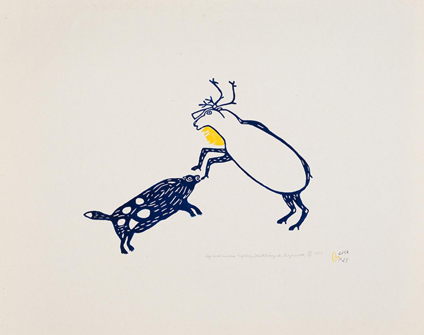 Luke and William Kanak Iksiktaaryuk (1909-1977) - Dog and Caribou Fighting