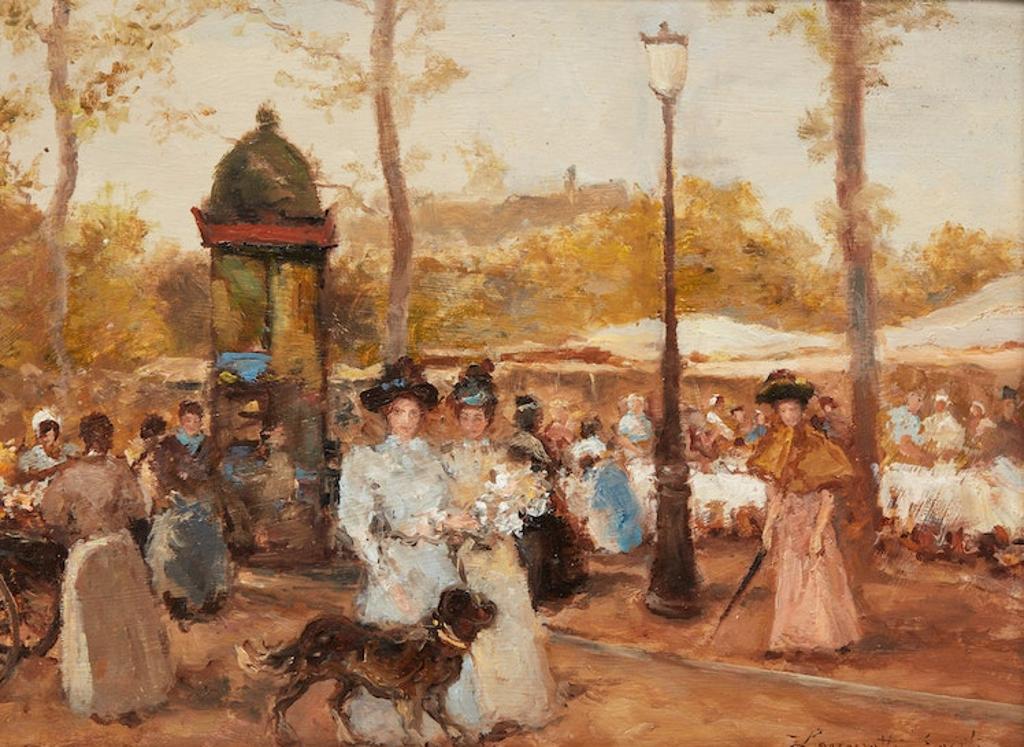 Egisto Lancerotto (1847-1916) - Promenade, deux dames et un chien