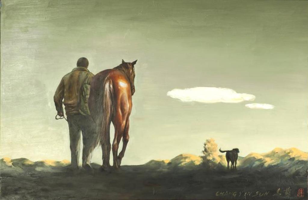 Chang Yin Sun - Untitled - Man, Horse and Dog Heading Home