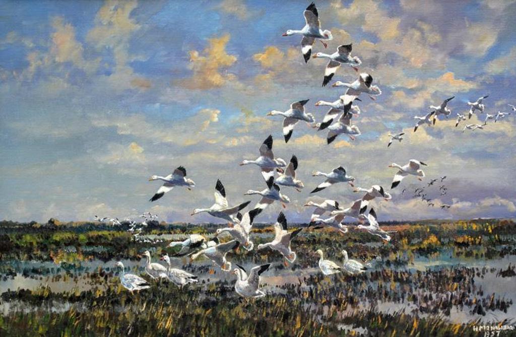 Hugh C. Monahan (1914-1970) - Snow Geese Landing; 1957