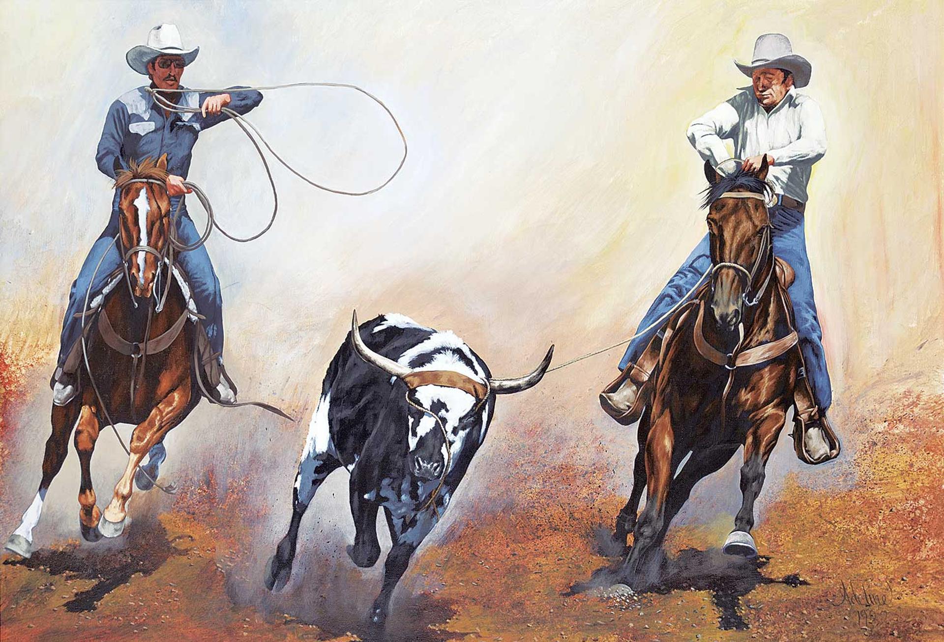 Adeline Halvorson (1957) - Untitled - Wrangling Cowboys