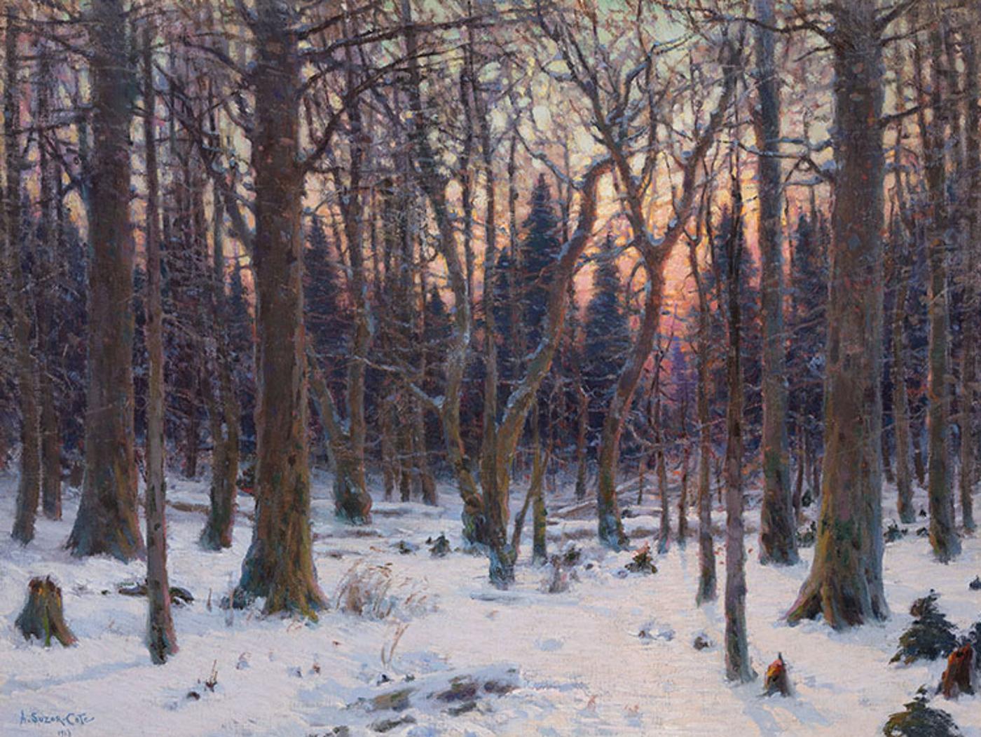 Marc-Aurèle de Foy Suzor-Coté (1869-1937) - Winter Woodland Scene at Sunset, Arthabaska