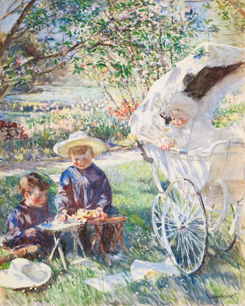 Dame Laura Knight (1877-1970) - Children in the Flower Garden