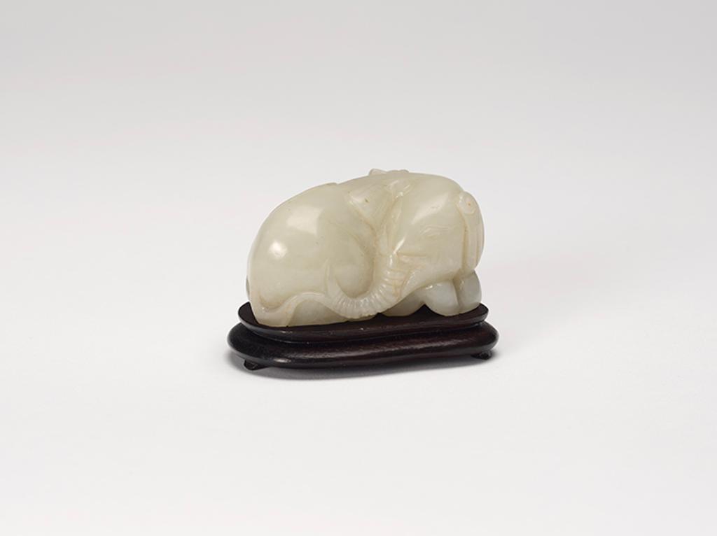 Chinese Art - A Chinese White Jade ‘Elephant and Monkey’ Pebble, Late Qing Dynasty