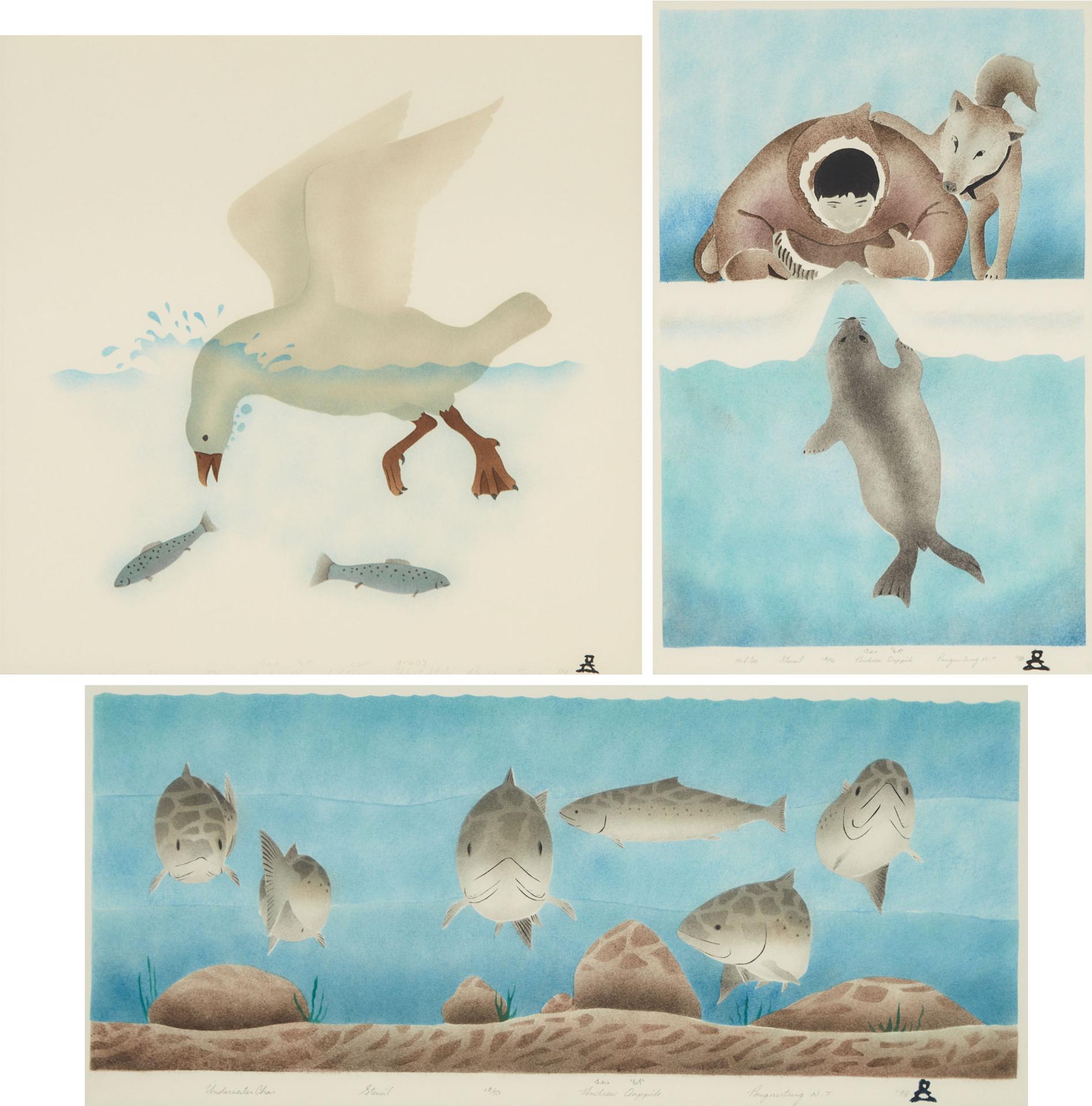 Andrew Qappik (1964) - Underwater Char, 1998; As I See, 1998; Diving For Fish, 1984