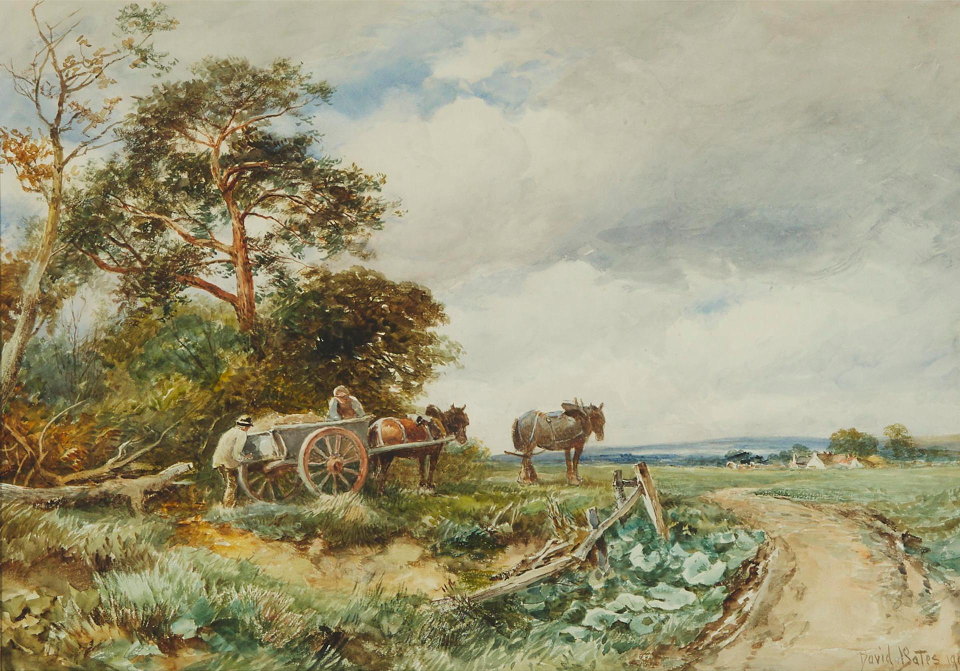 David Bates (1840-1921) - Near Sennybridge (Farmers Loading Cart In The County Of Brecknockshire, Wales), 1908