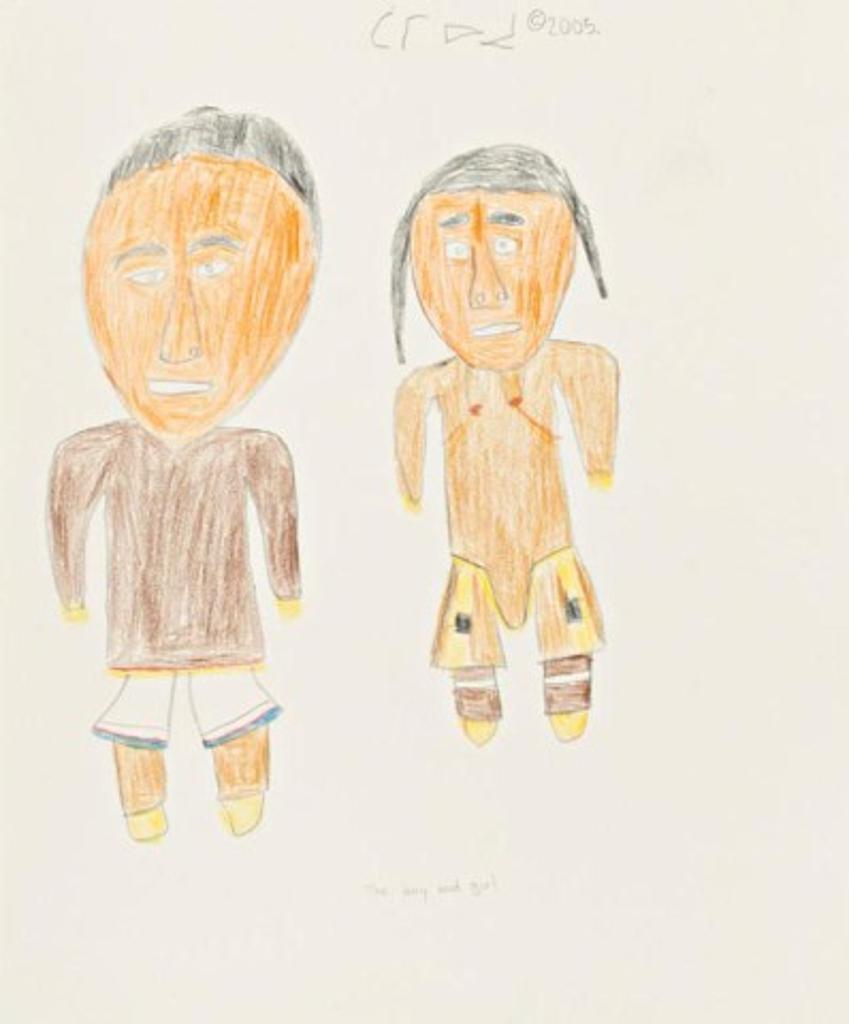 Thomas Ugjuk (1921) - The Boy and Girl, 2005, Coloured pencil drawing