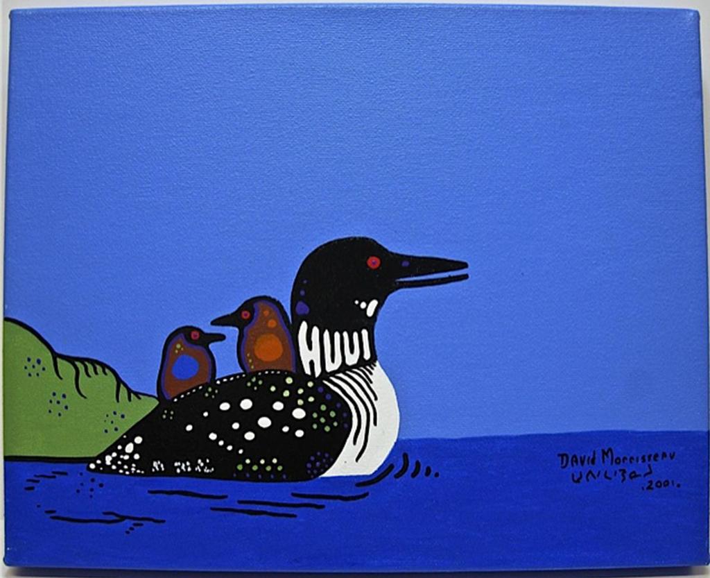 David Alfred Morrisseau (1961) - Loon Family In Water; Loon Family In Sunny Sky