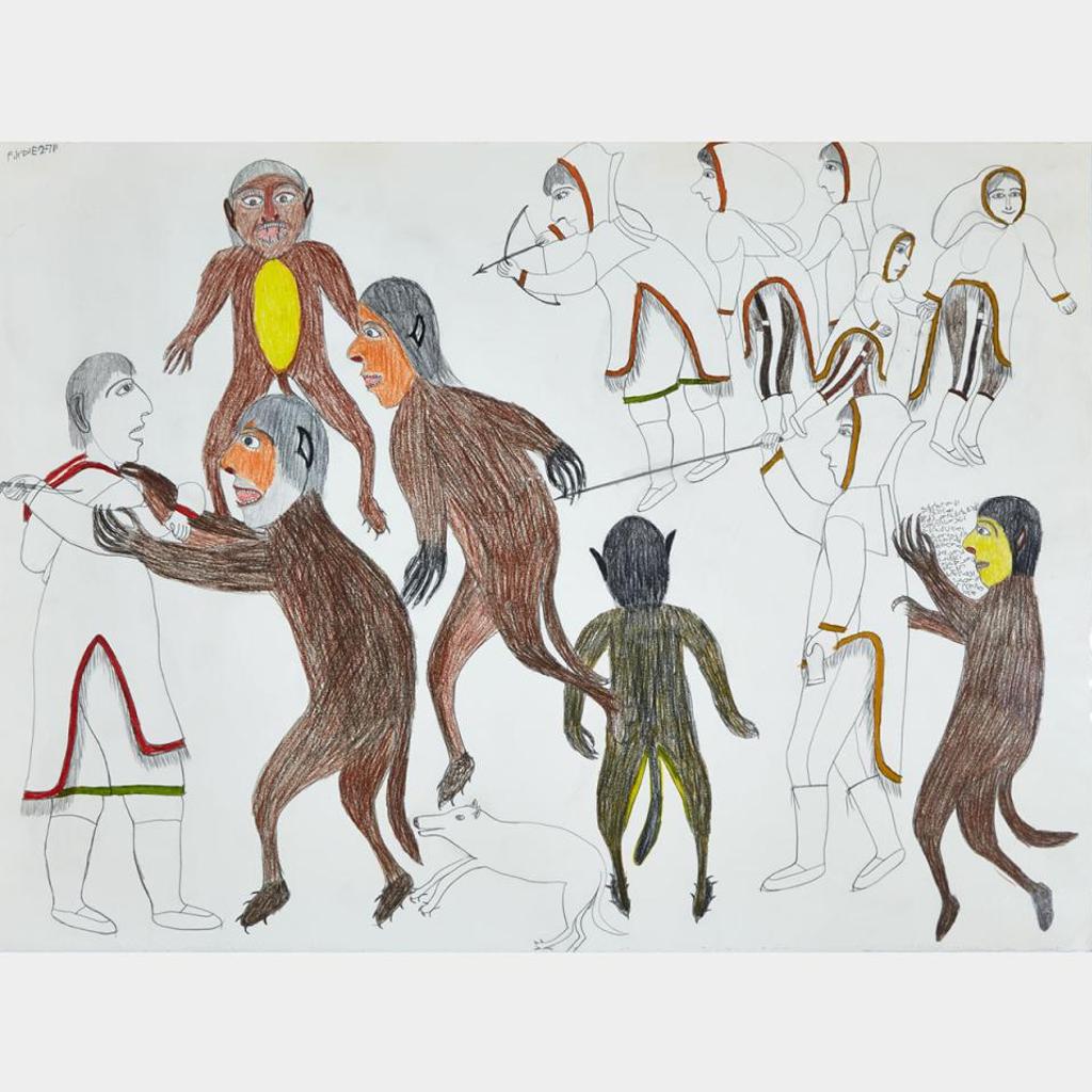 Janet Kigusiuq (1926-2005) - Untitled (Fighting Wolf People)