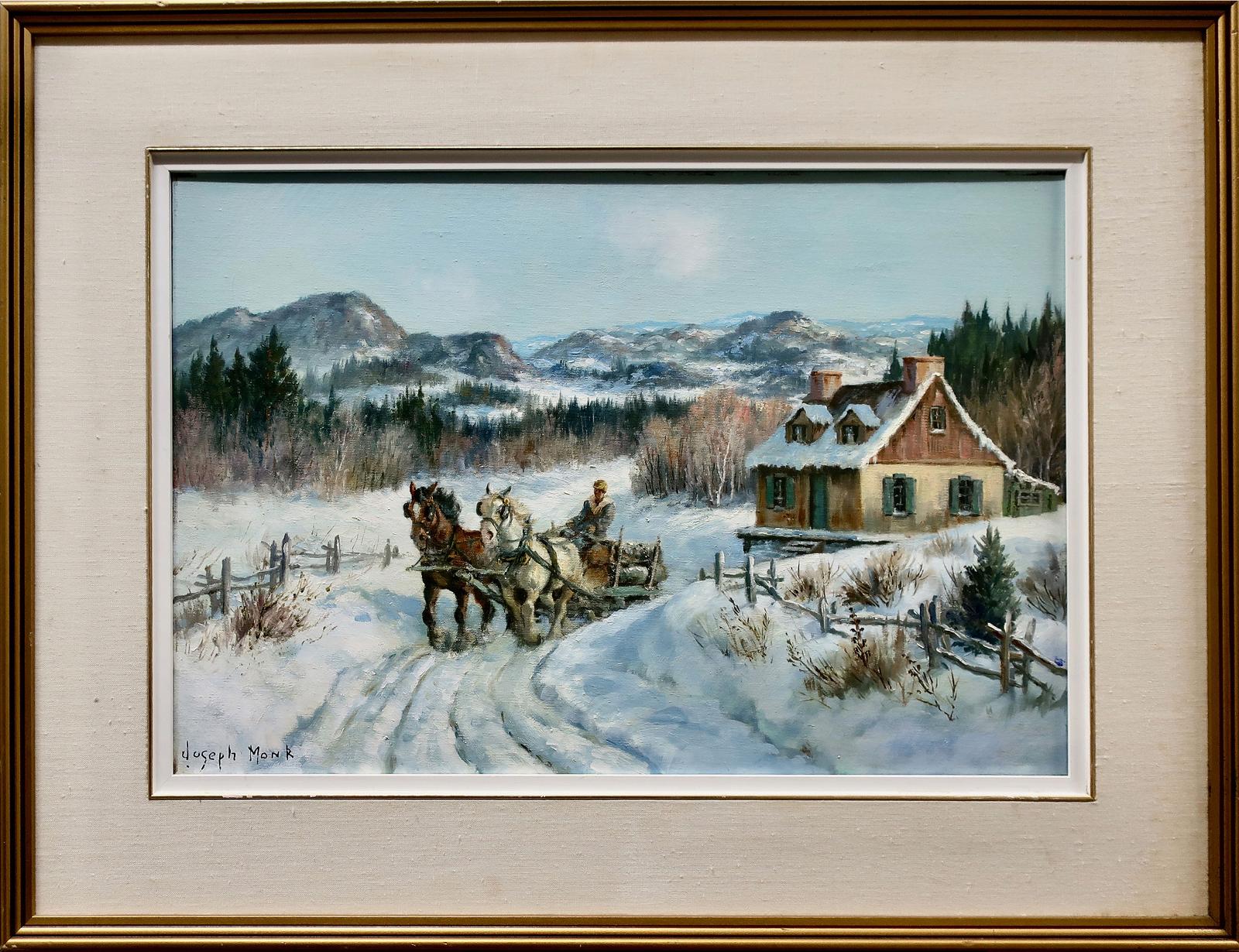 Joseph Monk (1908-1984) - Hauling Logs In Winter - Quebec