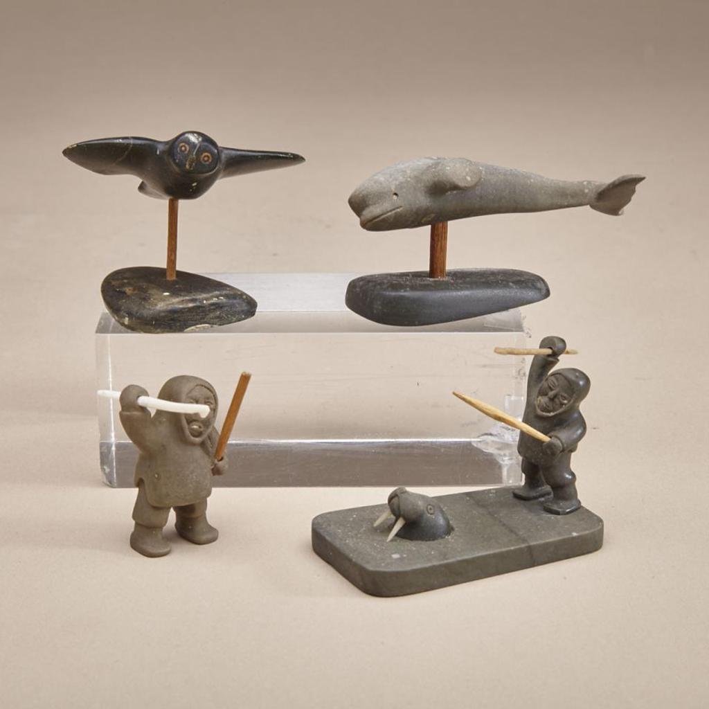 Henry Napartuk (1932-1985) - Hunter Over Surfacing Seal;  Standing Hunter; Owl In Flight; Swimming Whale