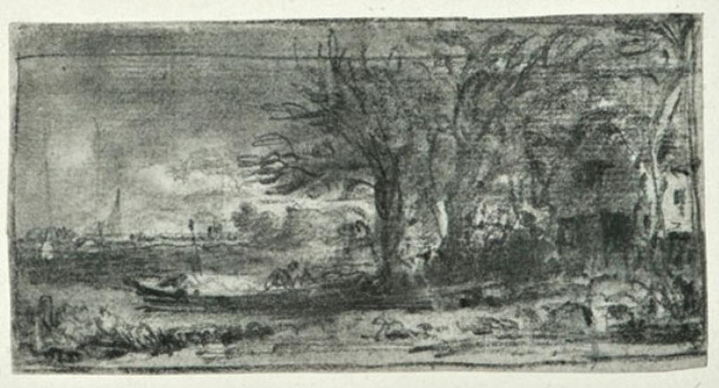 John Varley (1778-1842) - Landscape with Punt & Cottage