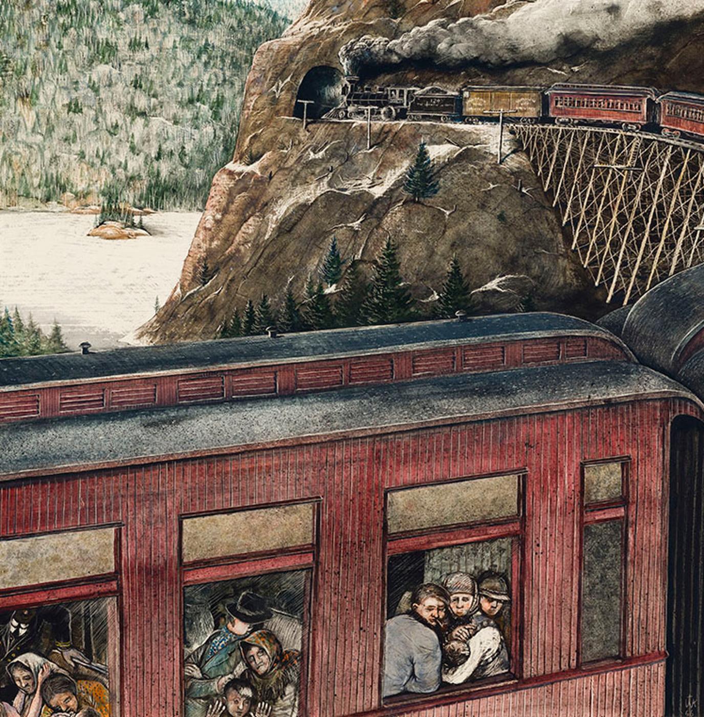 William Kurelek (1927-1977) - Immigrant Train Above Lake Superior