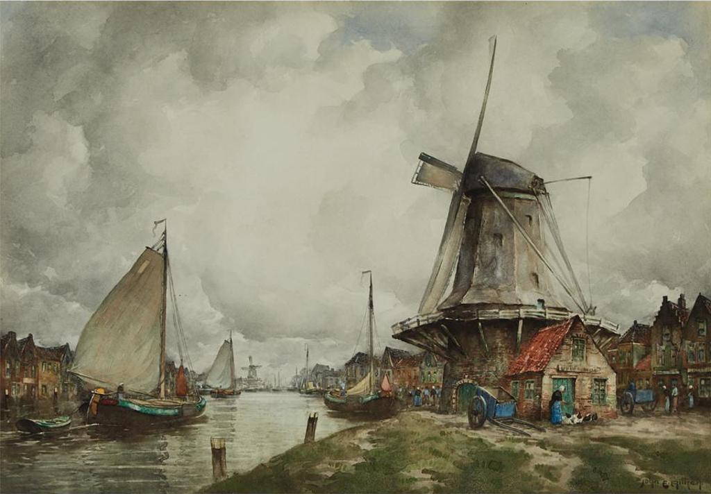 John Ernest Aitken (1881-1957) - Windmill On The Canal