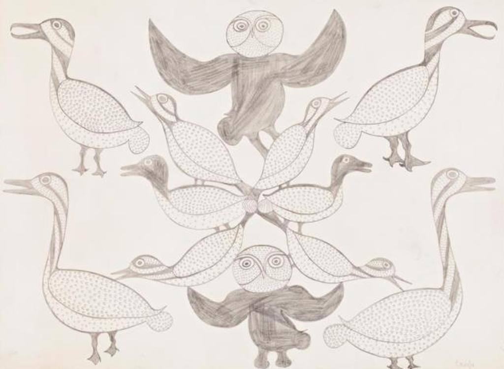 Kenojuak Ashevak (1927-2013) - Untitled (Owl and Birds), ca. 1960