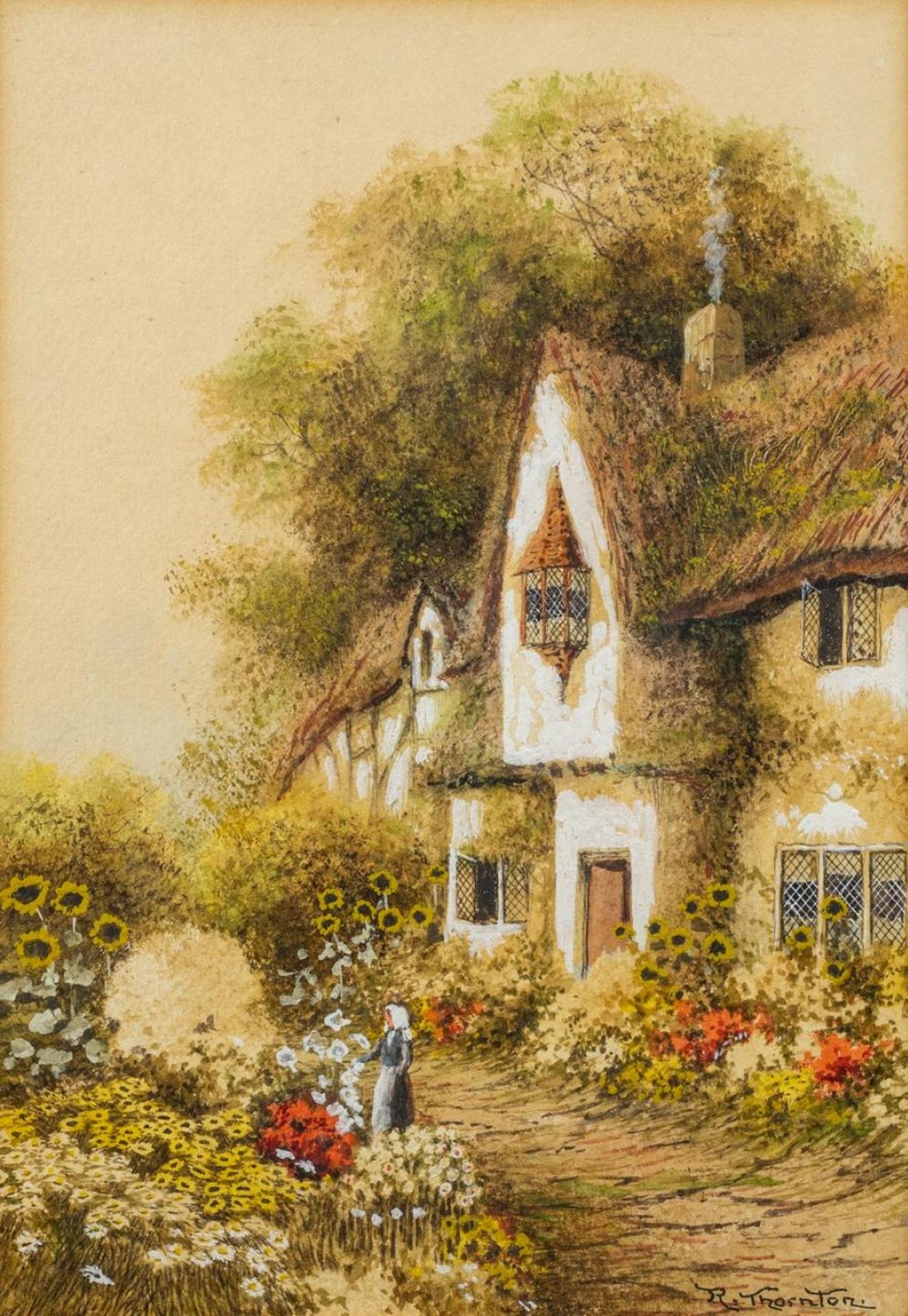 B. Thornton - Figure outside a Thatched Cottage