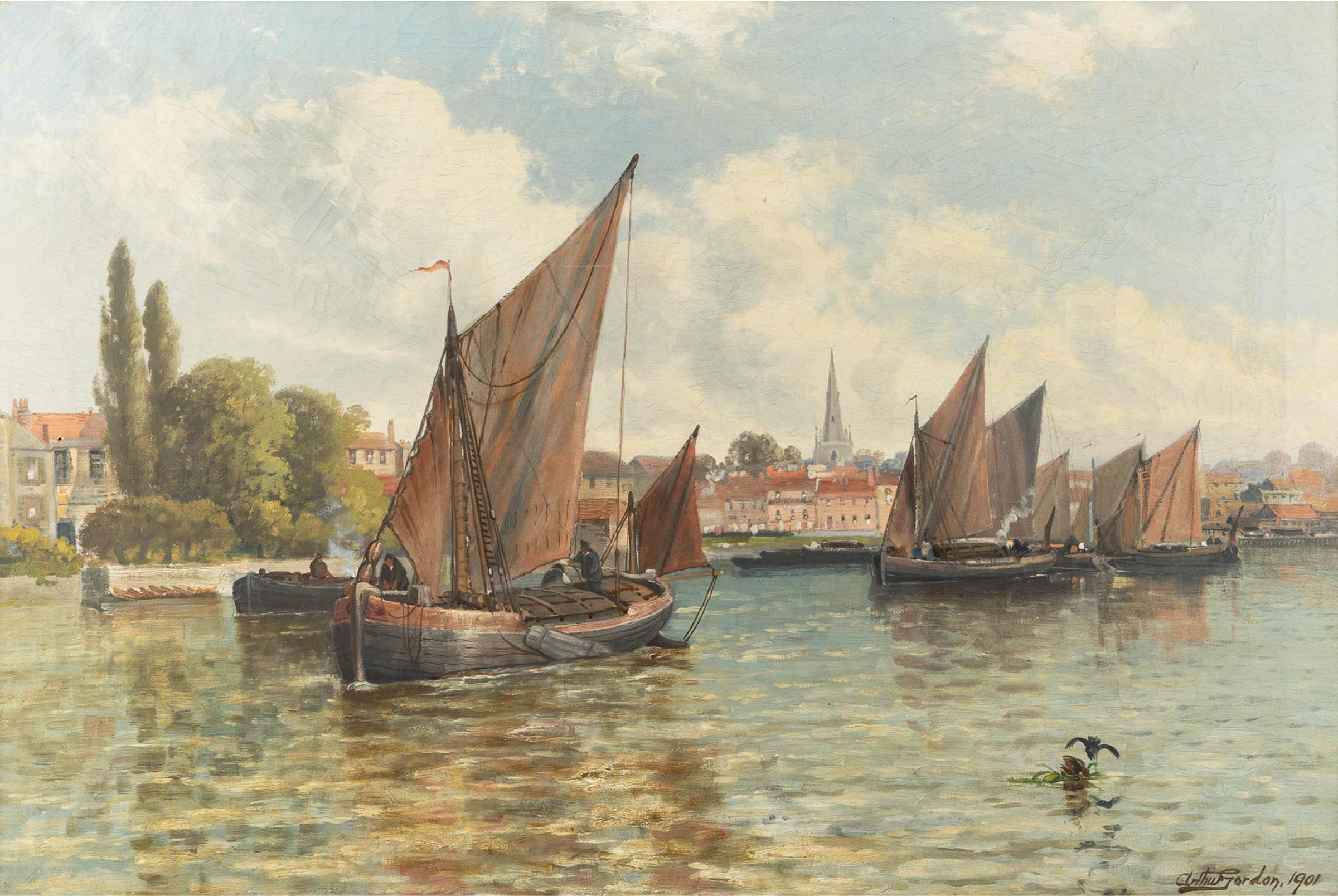 Arthur Gordon - Barges Coming Up With The Tide, Hammersmith, 1901