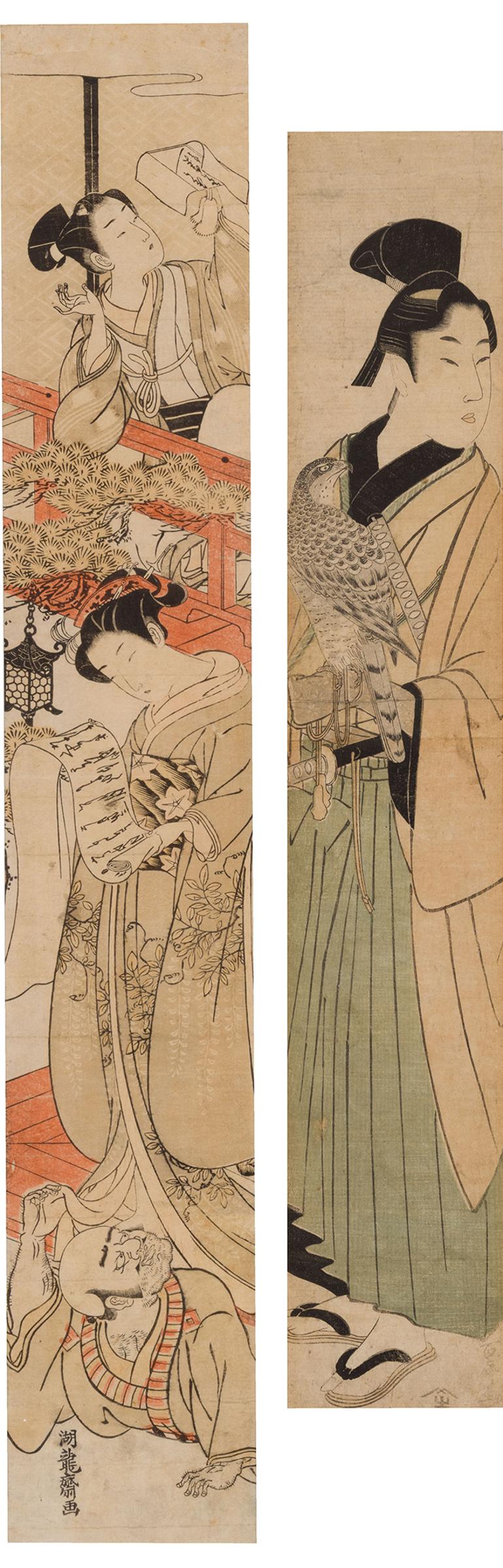 Japanese Art - Two Japanese Ukiyo-e School Pillar Woodblock Prints