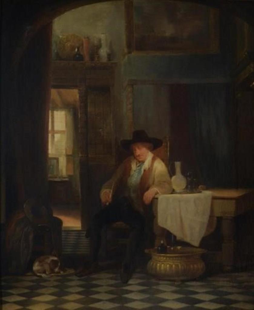 Henri Jan-Augustyn Leys (1815-1869) - MAN IN FLEMISH INTERIOR