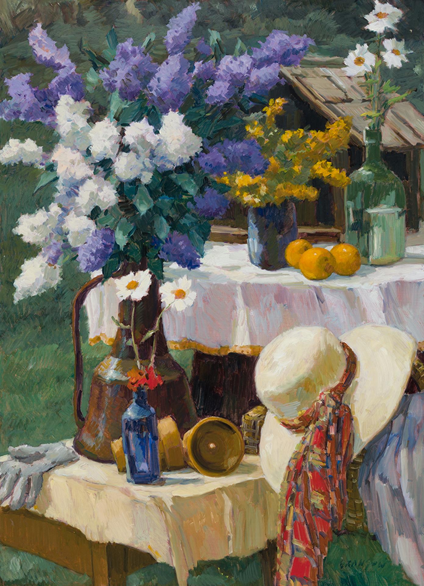 Helmut Gransow (1921-2012) - Garden Still Life with Summer Hat and Lilacs