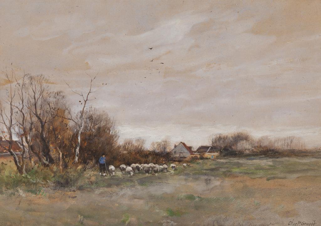 Charles Paul Gruppe (1860-1940) - Shepherd and Flock