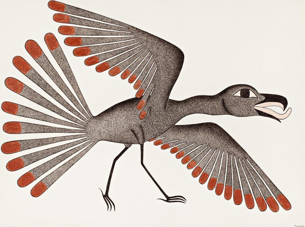 Kenojuak Ashevak (1927-2013) - Untitled (Running Bird), c. 1997-98, ink and coloured pencil drawing