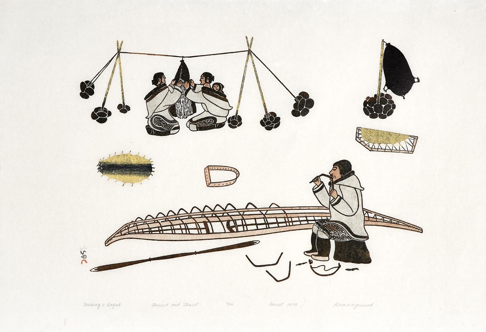 Kananginak Pootoogook (1935-2010) - Making A Kayak