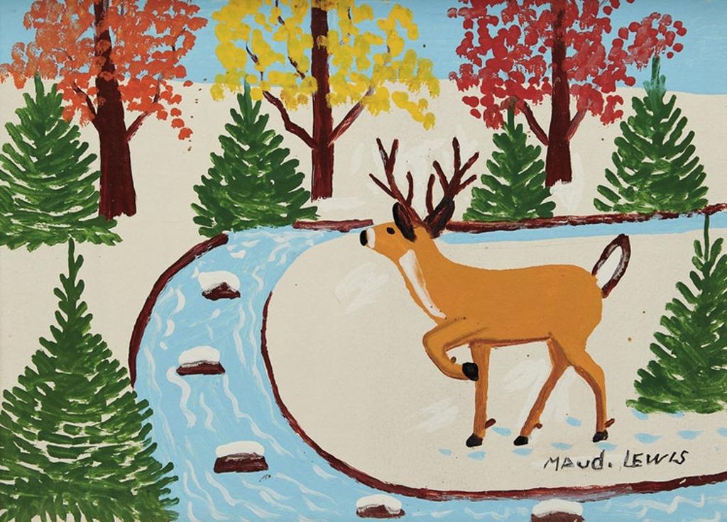 Maud Kathleen Lewis (1903-1970) - Deer by a Stream, Winter