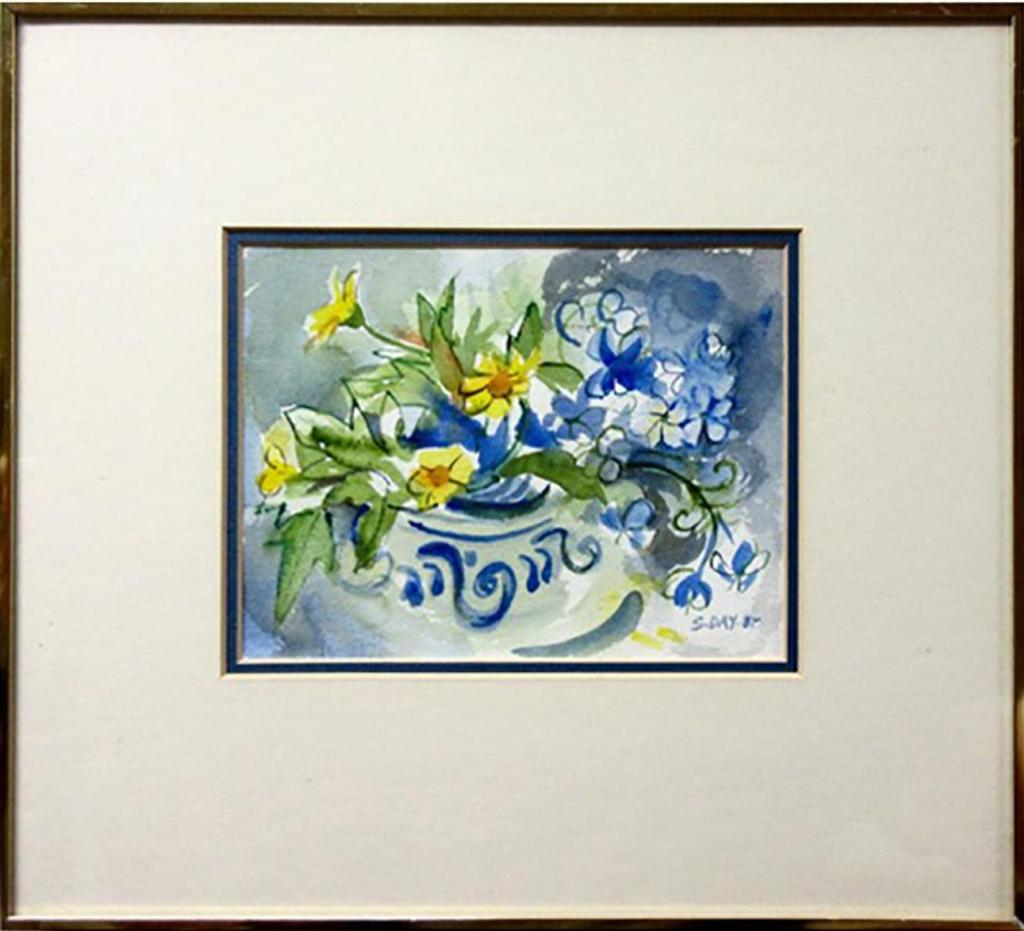 Shirley Day - Yellow And Blue Flowers In Blue And White Bowl
