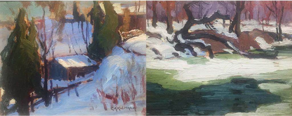 George Arthur Kulmala (1896-1940) - Houses in winter and river landscape