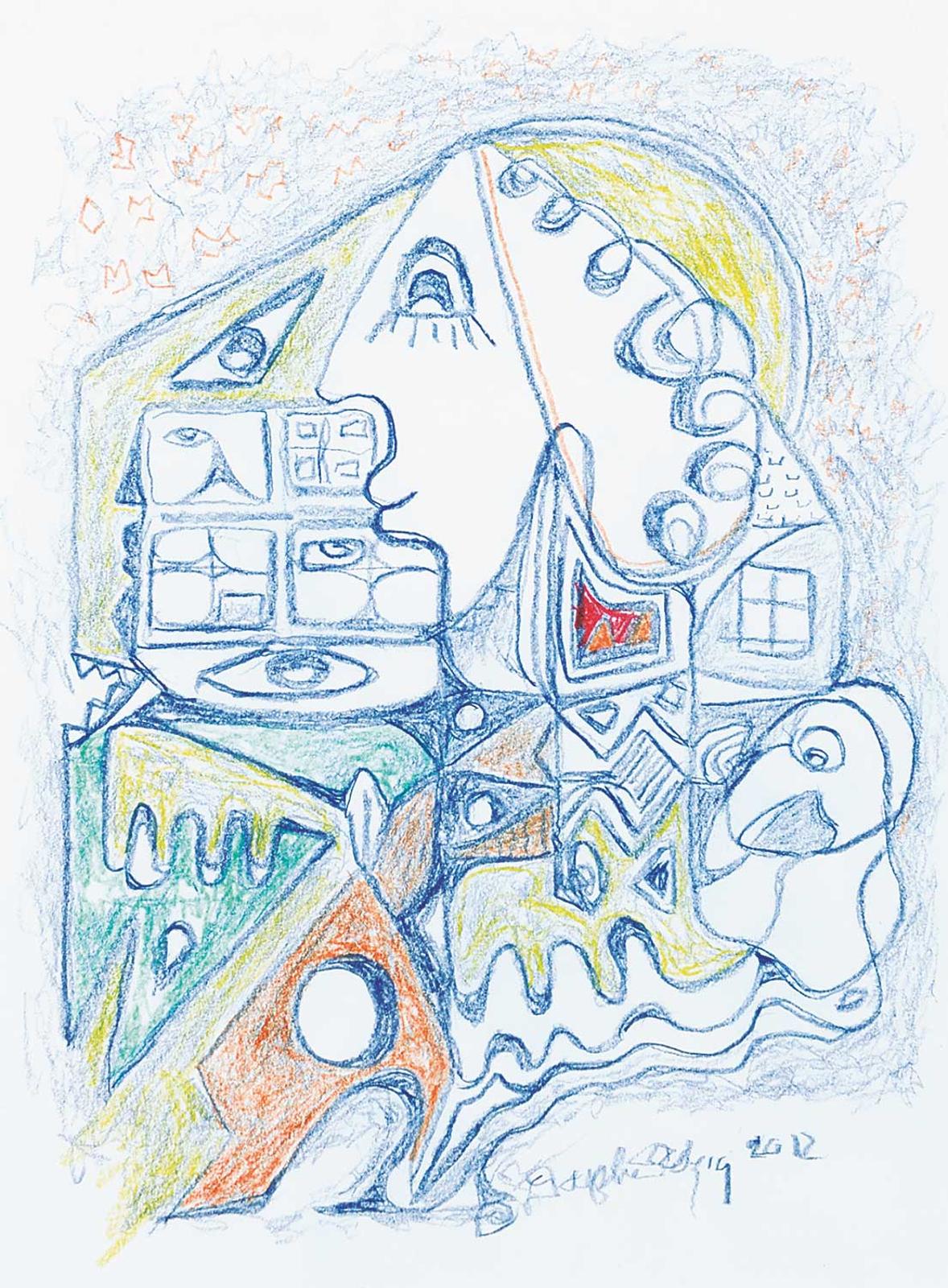 Daphne Odjig (1919-2016) - Untitled - Figures and Houses
