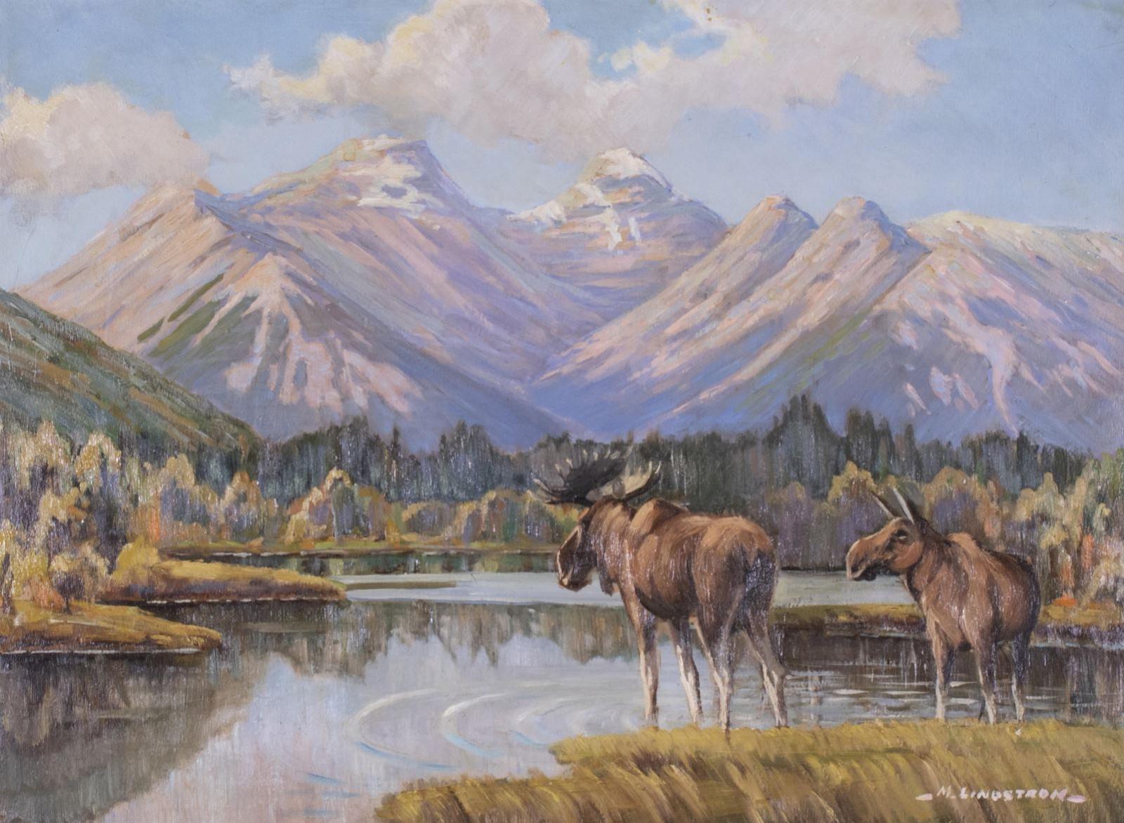 Matt Lindstrom (1890-1975) - Moose At Vermilion; Ca 1953