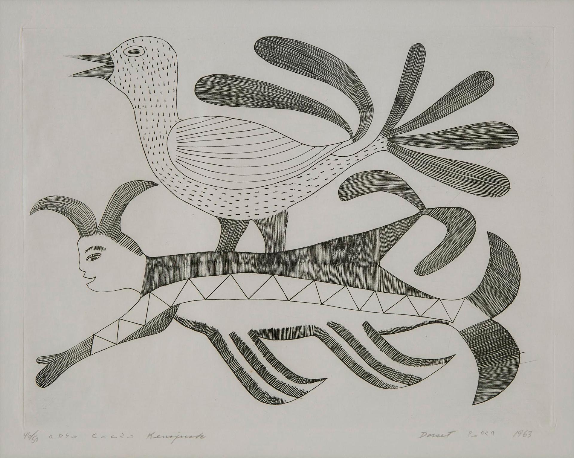 Kenojuak Ashevak (1927-2013) - Sea Gull With Sea Spirit