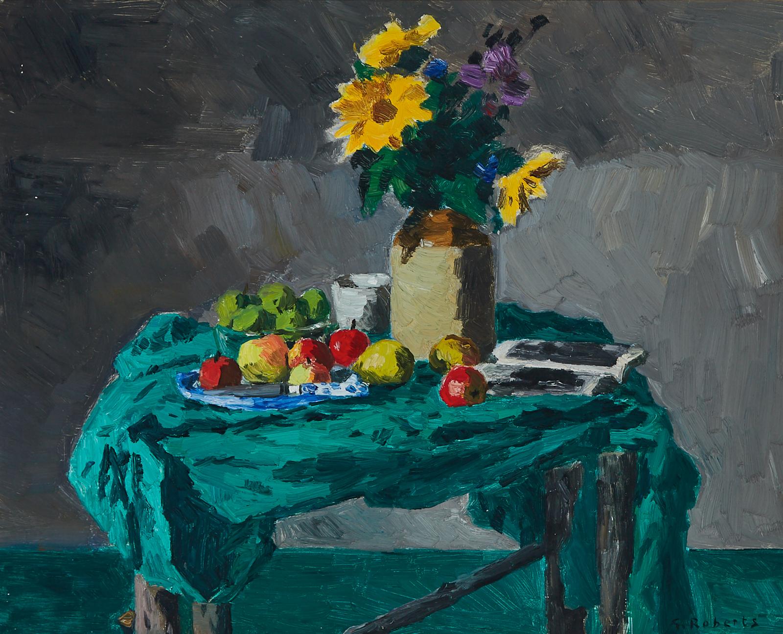 William Goodridge Roberts (1921-2001) - Still Life With Flowers, Apples, And Green Cloth