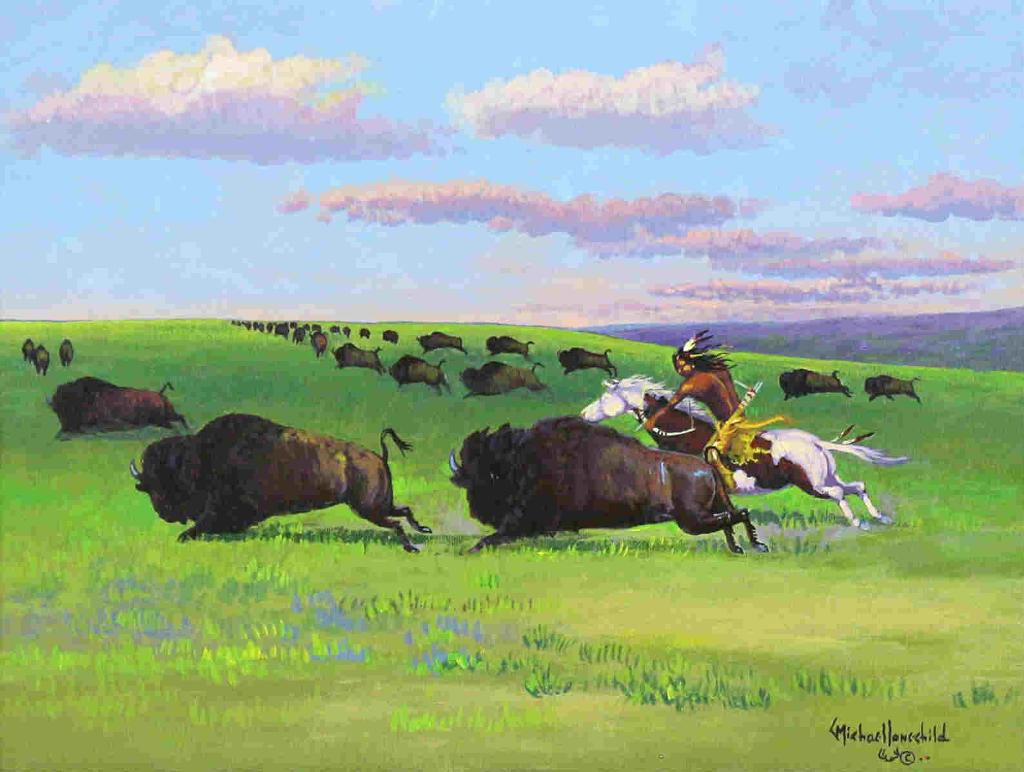 Michael Lonechild (1955) - Buffalo Hunt