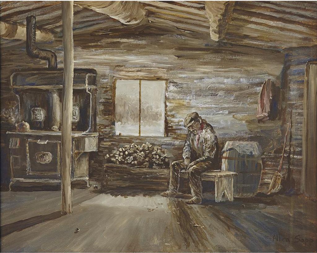 Allen Fredrick Sapp (1929-2015) - Log House Interior With Figure