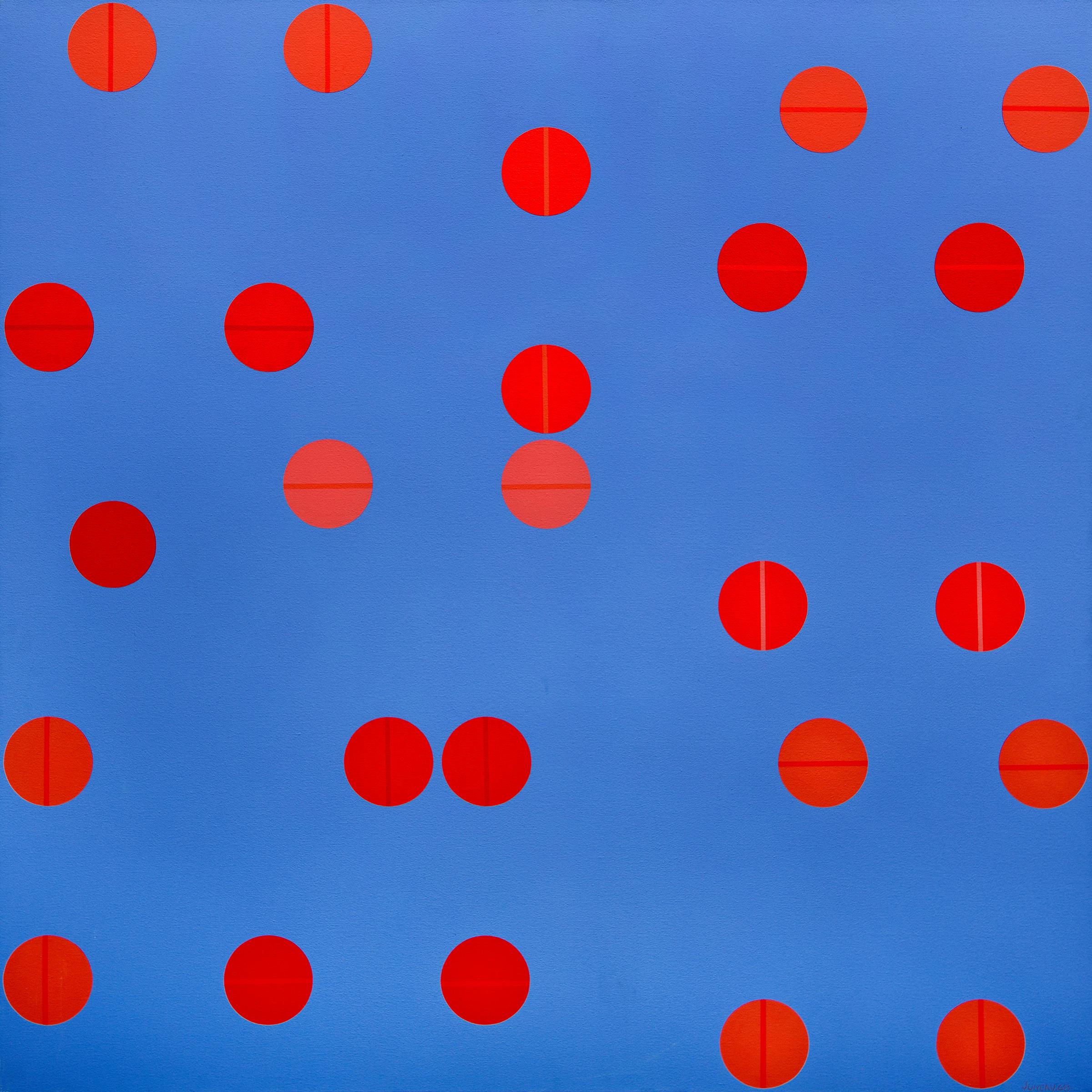 Denis Juneau (1925-2014) - Ronds rouges sur bleu, 1968