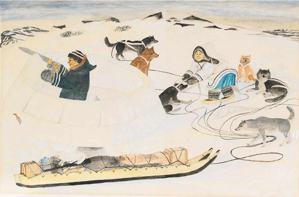 Isa Aqiattusuk Smiler (1921-1986) - Untitled (Inuk Building An Igloo)