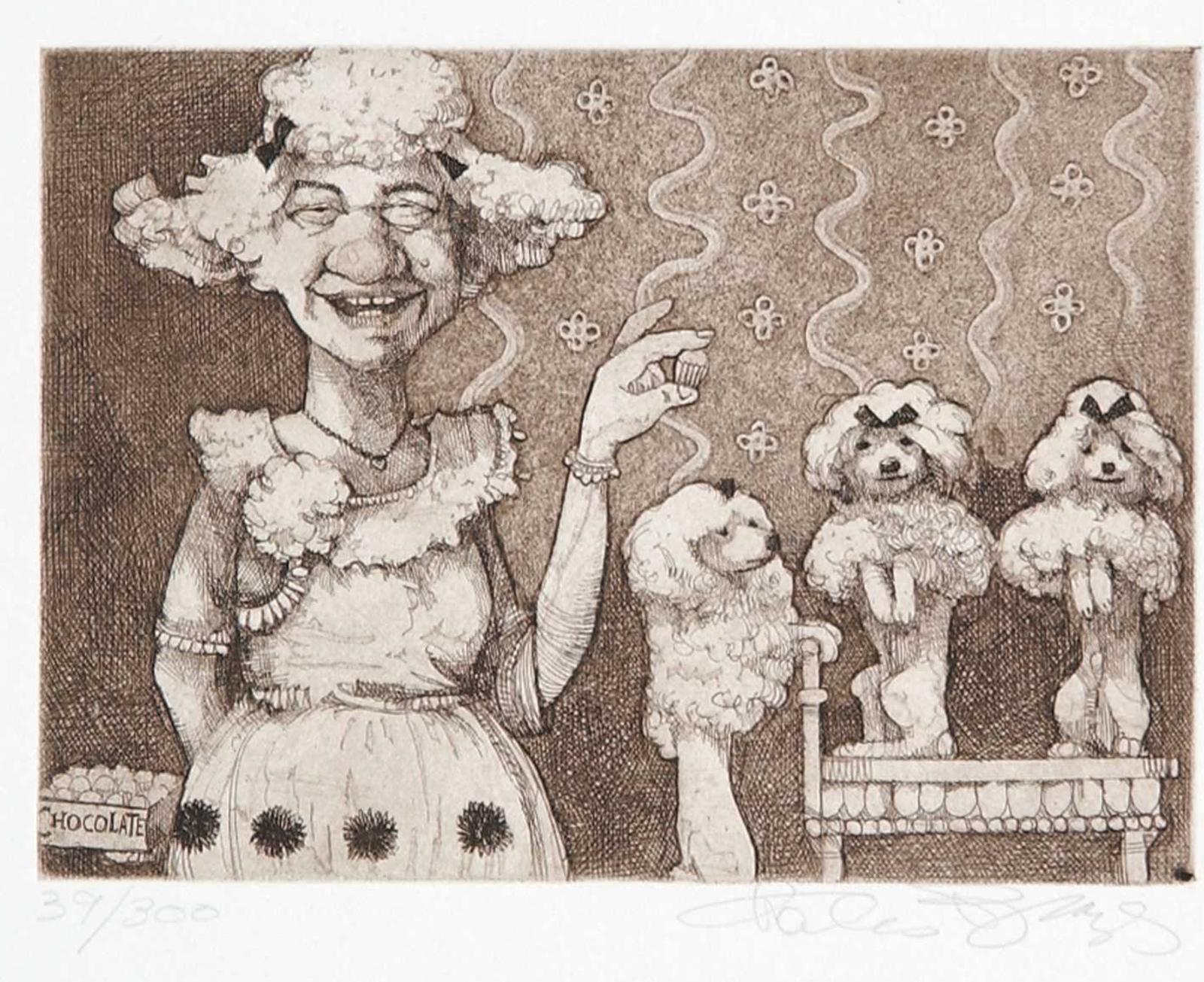 Charles Wilson Bragg (1931-2017) - Untitled - Woman and Three Poodles  #39/300