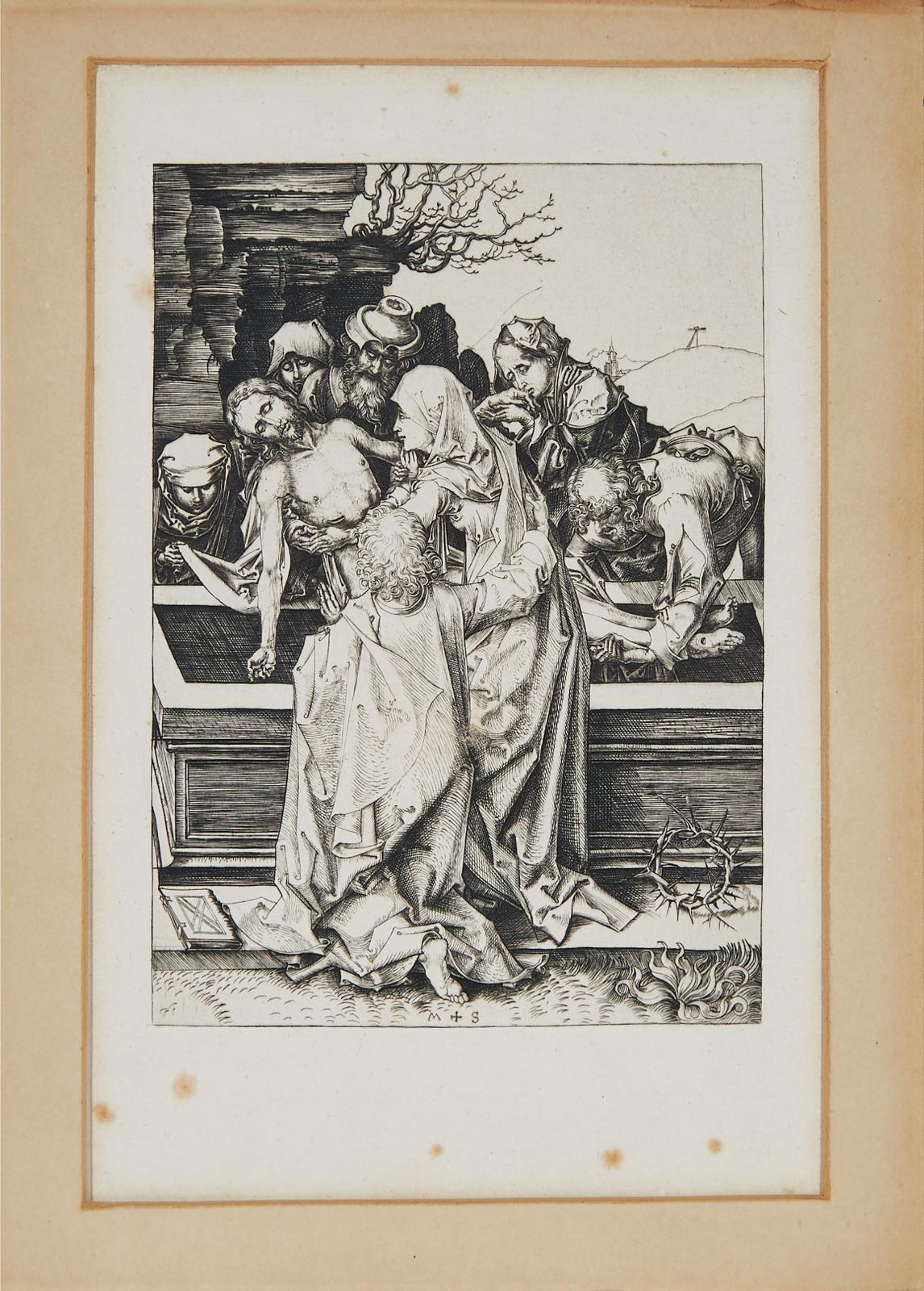 Martin Schongauer - The Entombment (From The Passion), Circa 1480 [bartsch, 18; Lehrs, 28; Hollstein, 28], Later Impression