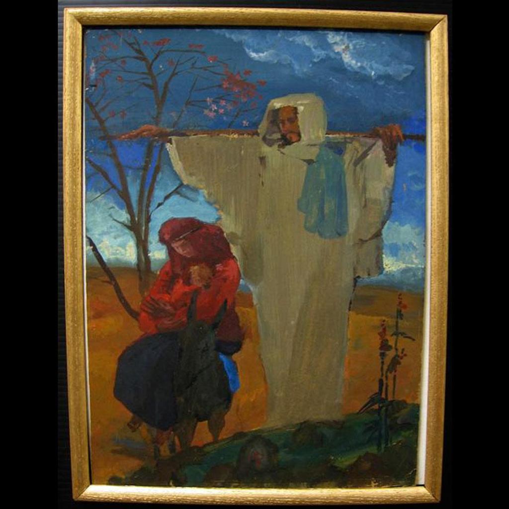 Vladimir Kortchakov (1954) - Symbolist Biblical Scenes; Mother And Child With Christ Figure; Beginning (Encampment With Adam And Eve Drying A Bear Skin)