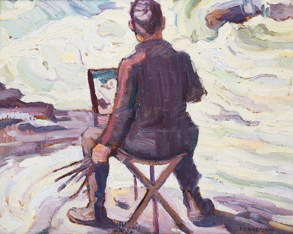 Peter Clapham (P.C.) Sheppard (1882-1965) - Painting Muskoka Rapids (Self Portrait)