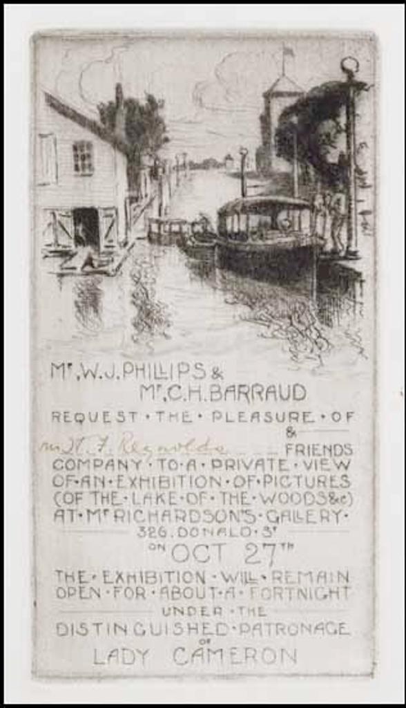 Walter Joseph (W.J.) Phillips (1884-1963) - Invitation to Exhibition at Mr. Richardson's Gallery, Oct. 27