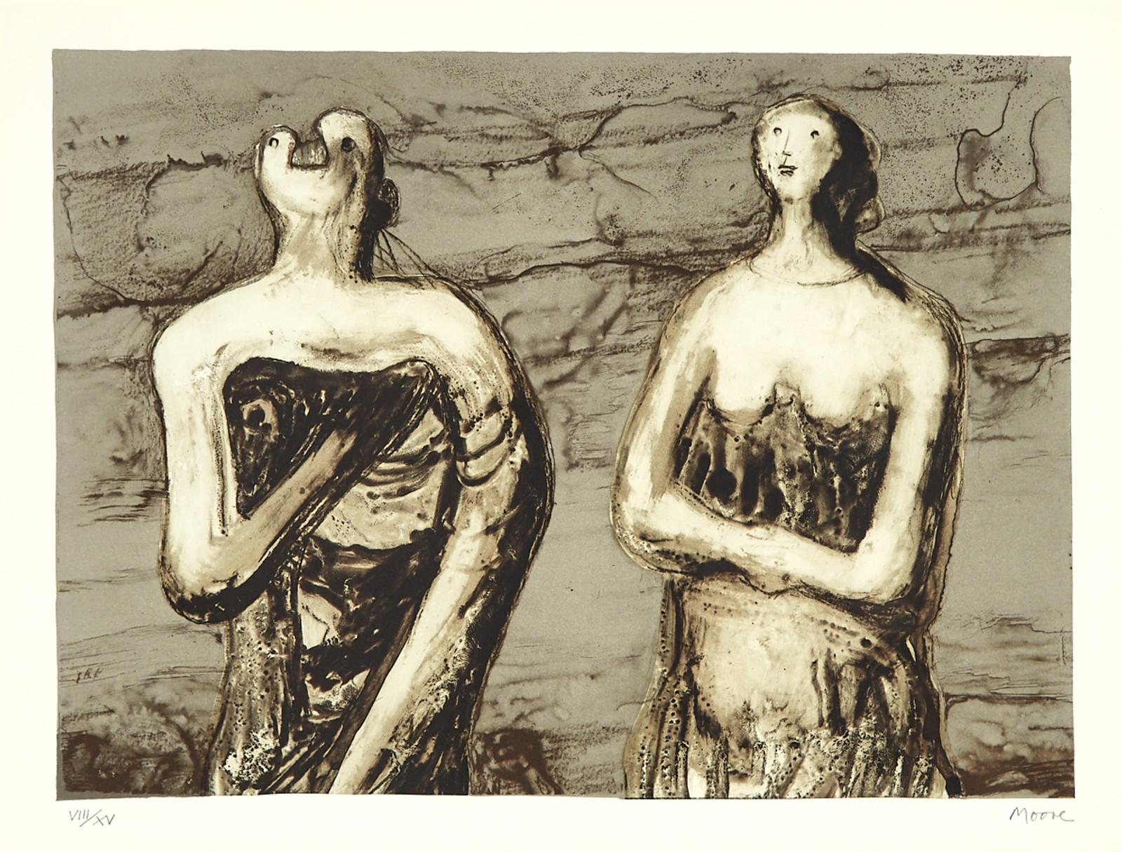 Henry Spencer Moore (1898-1986) - Man And Woman, Three-Quarter Figures, 1978 [cramer, 490]