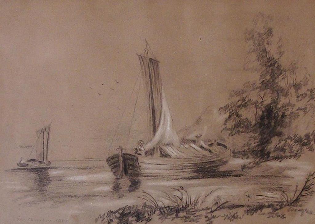 George Chinnery (1774-1852) - Boats & Figures On A River