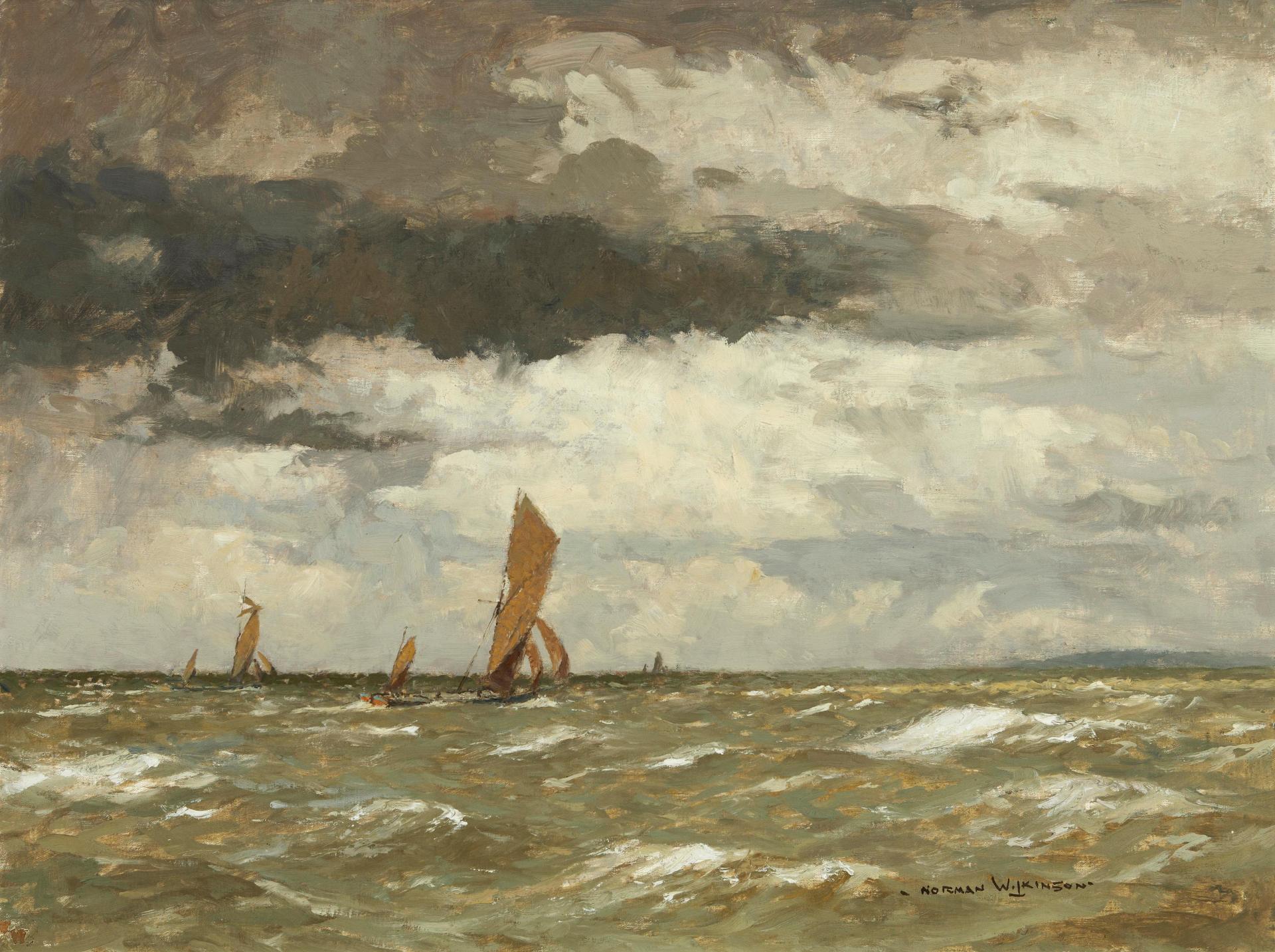 Norman Wilkinson (1878-1971) - Barges Running for Shelter