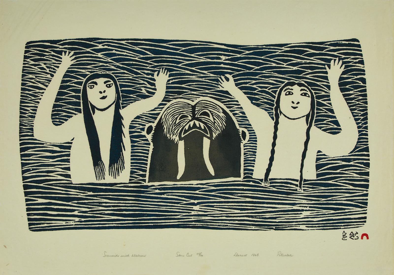Pitseolak Ashoona (1904-1983) - Seamaids With Walrus