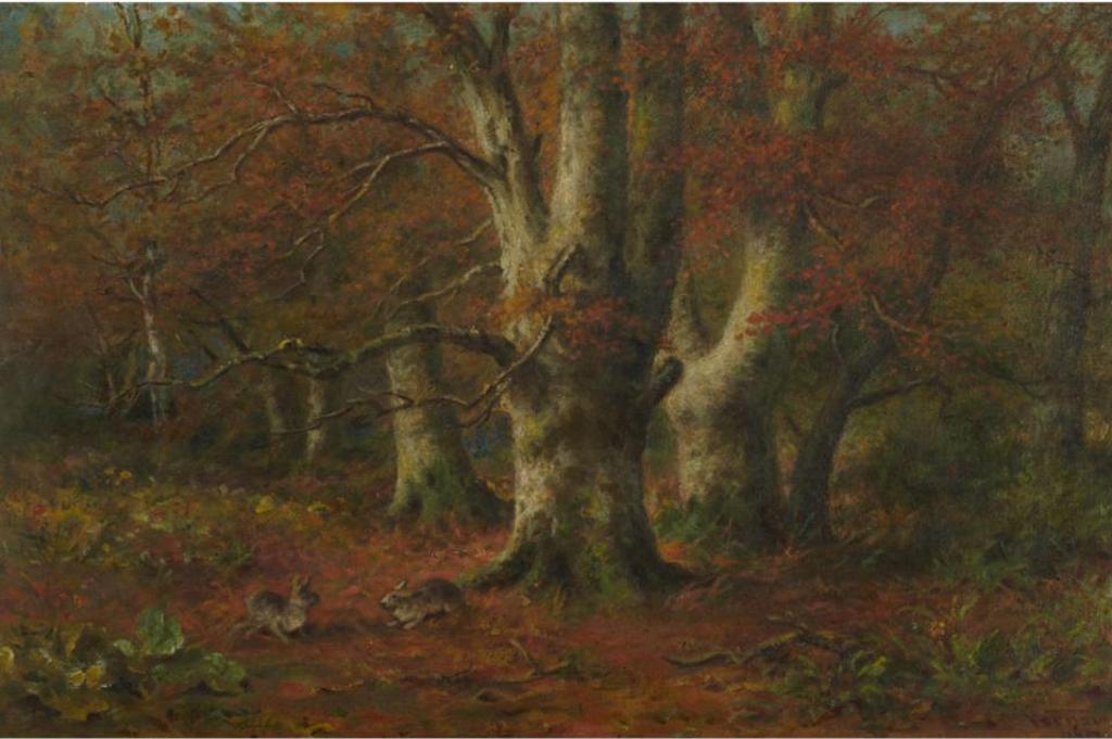 Frederick Arthur Verner (1836-1928) - Forest Interior With Rabbits